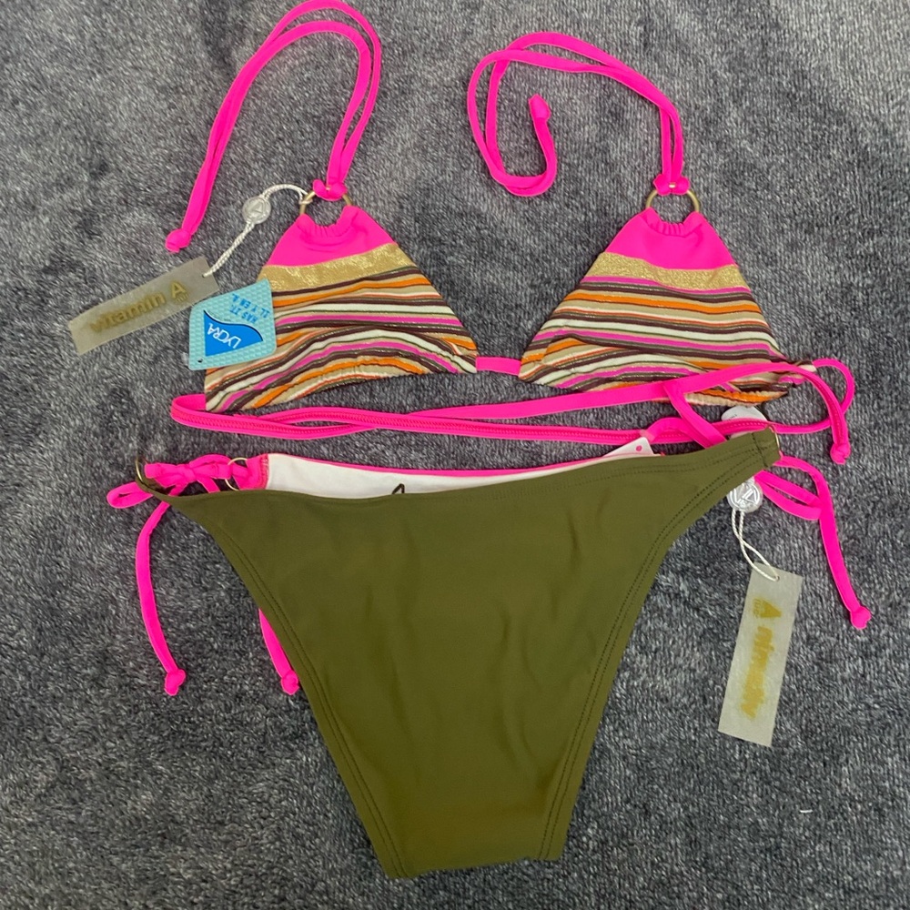 Vitamin A Neon Pink and Olive Bikini Nwt - Picture 5 of 5